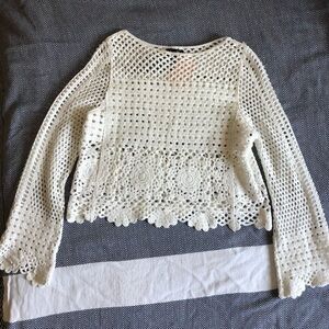Chic White Crochet Sweater Blouse